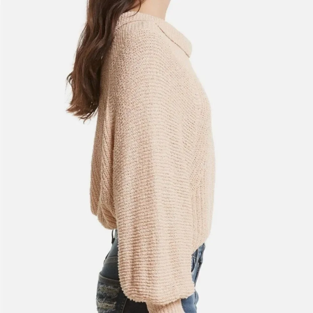 Free People Edessa Cowl Neck Pullover Sweater Tan